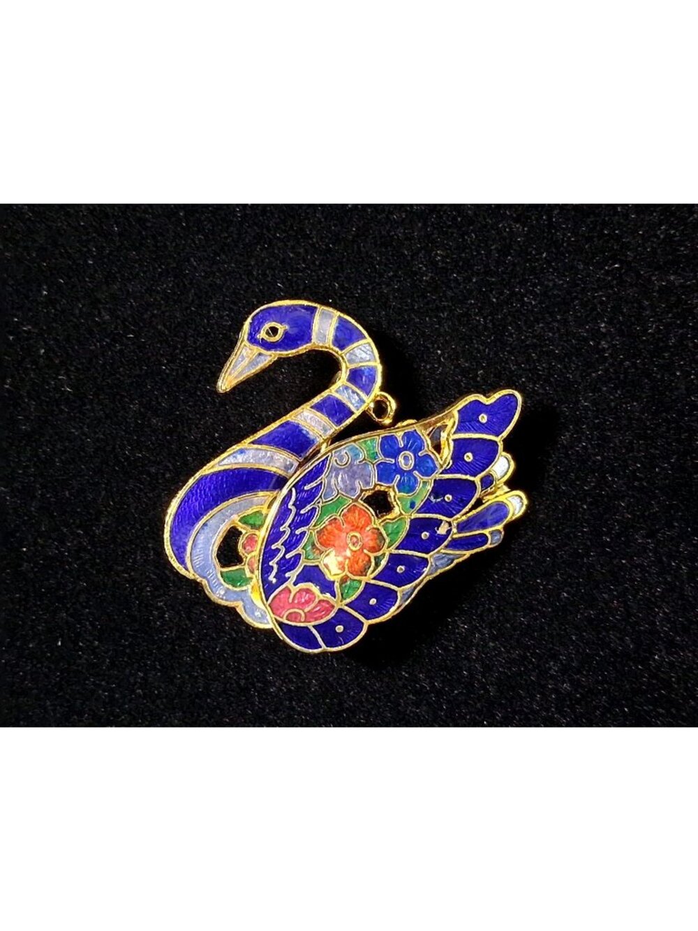 Vtg Cloisonne Swan Brooch Pin Pendant Enamel Gold Tone Bird Art Nouveau Style